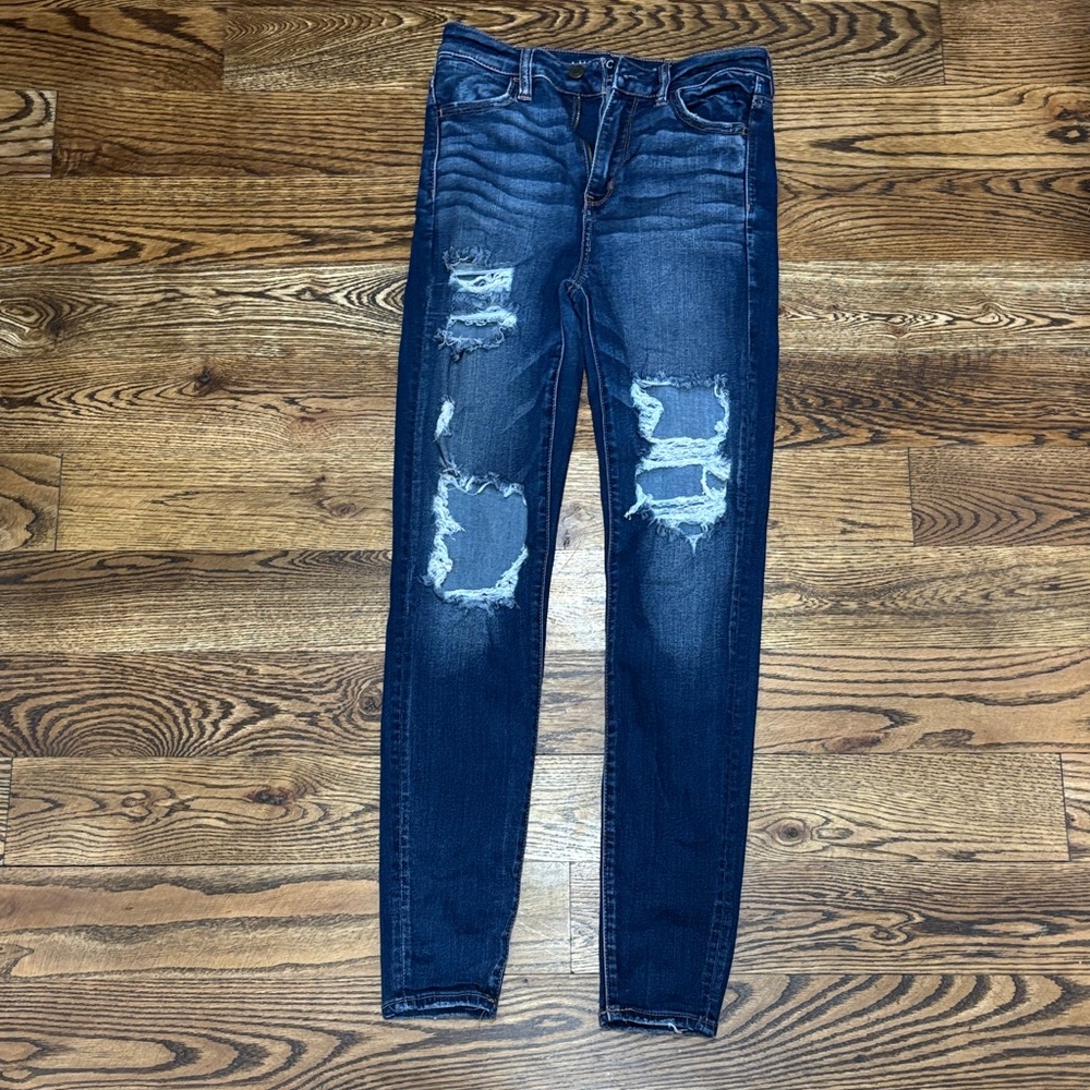 American Eagle Outfitters Dark Blue Distressed Skinny Jeans